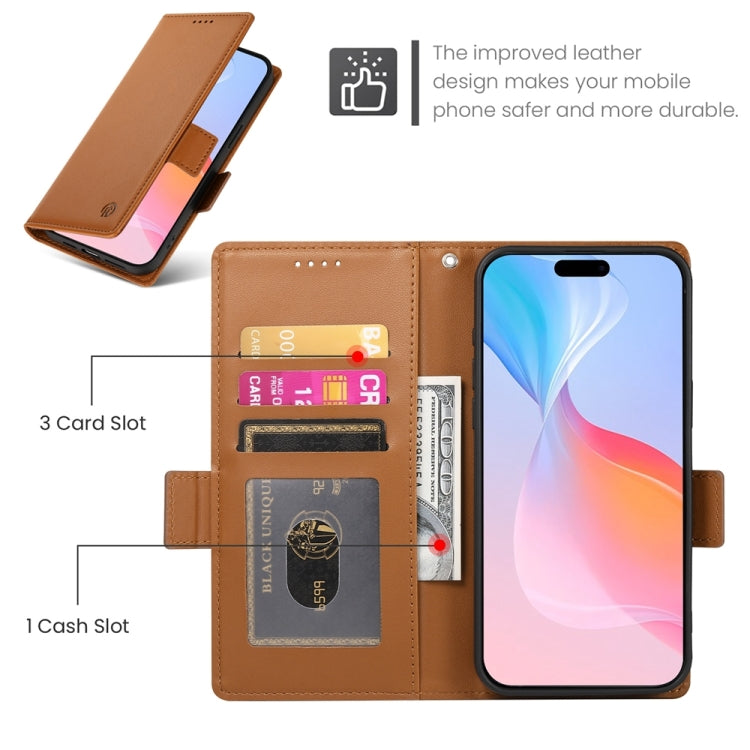 For iPhone 16 Pro Side Buckle Magnetic Frosted Leather Phone Case(Brown) by buy2fix