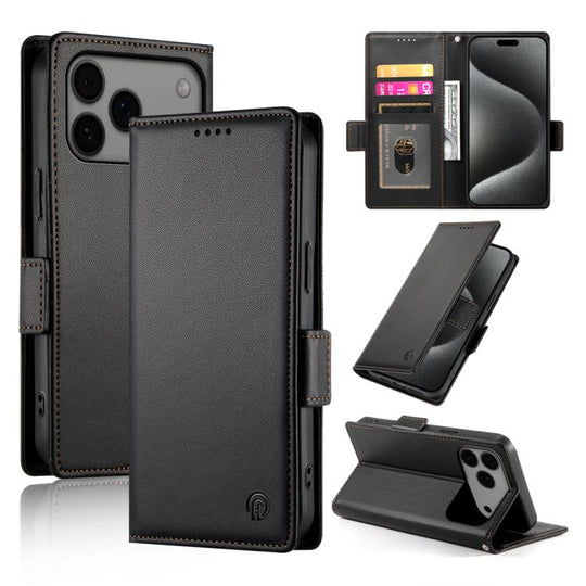For iPhone 18 Pro Max / 17 Pro Max Side Buckle Magnetic Frosted Leather Phone Case(Black)
