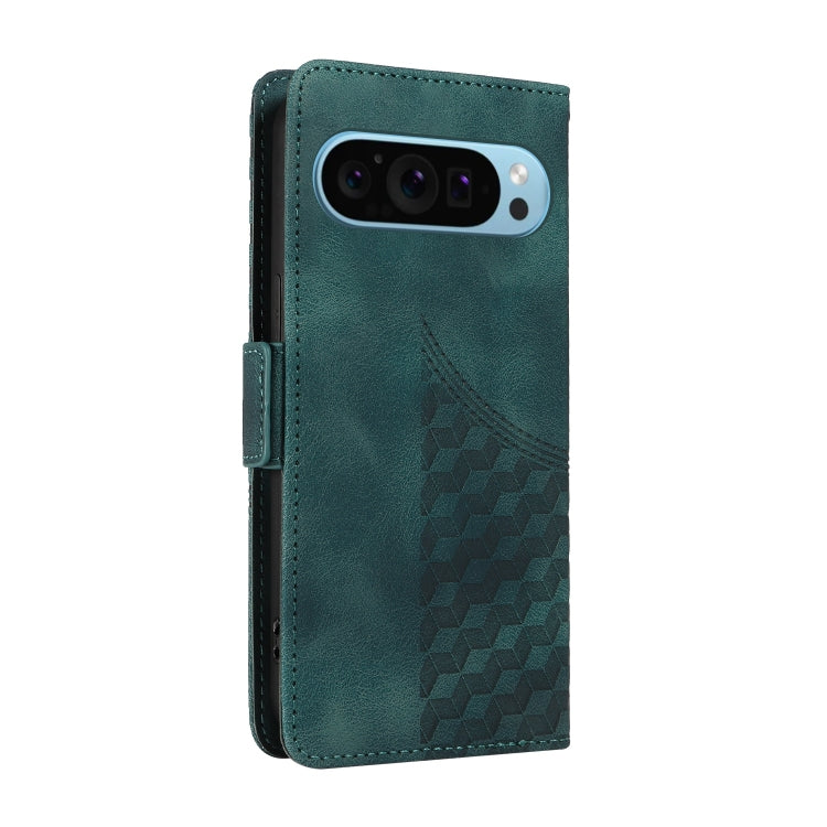 For Google Pixel 9 / 9 Pro Embossed Rhombus Starry Leather Phone Case(Green) by buy2fix