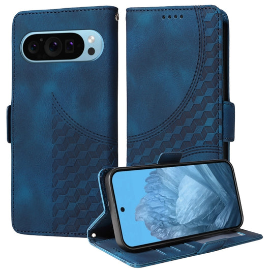 For Google Pixel 9 / 9 Pro Embossed Rhombus Starry Leather Phone Case(Blue) by buy2fix