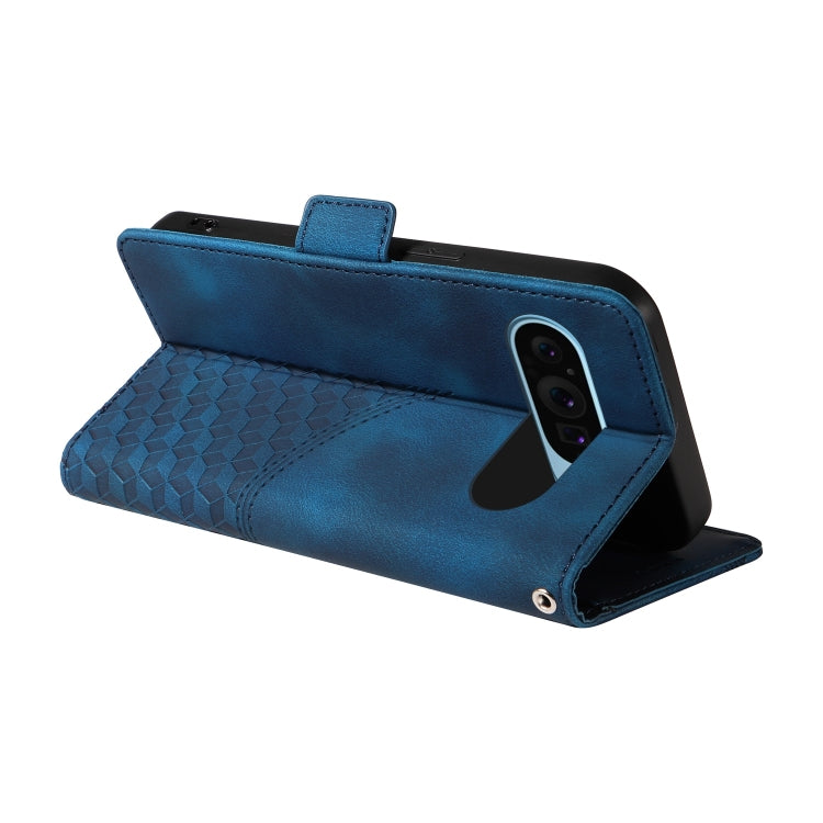 For Google Pixel 9 / 9 Pro Embossed Rhombus Starry Leather Phone Case(Blue) by buy2fix