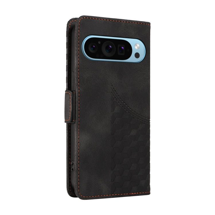 For Google Pixel 9 / 9 Pro Embossed Rhombus Starry Leather Phone Case(Black) by buy2fix