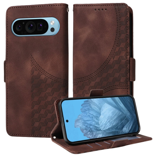 For Google Pixel 9 / 9 Pro Embossed Rhombus Starry Leather Phone Case(Brown) by buy2fix