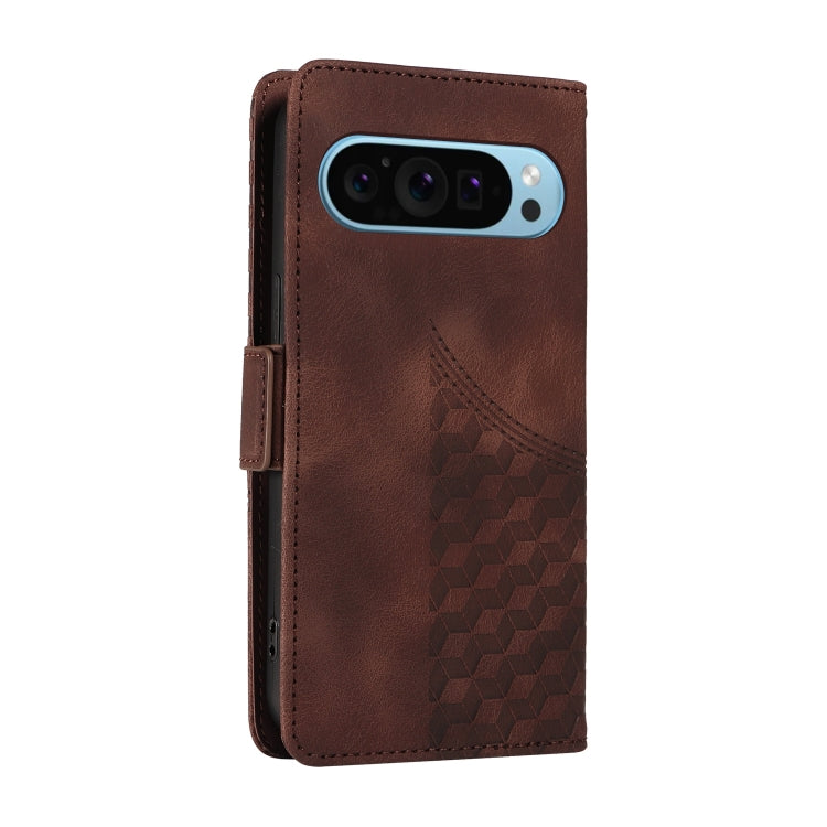For Google Pixel 9 / 9 Pro Embossed Rhombus Starry Leather Phone Case(Brown) by buy2fix