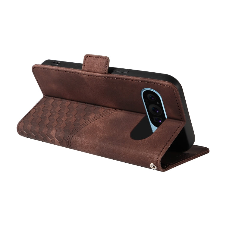 For Google Pixel 9 / 9 Pro Embossed Rhombus Starry Leather Phone Case(Brown) by buy2fix