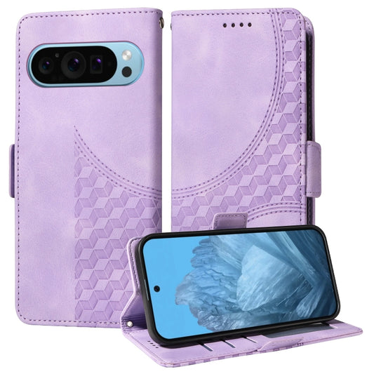 For Google Pixel 9 / 9 Pro Embossed Rhombus Starry Leather Phone Case(Purple) by buy2fix
