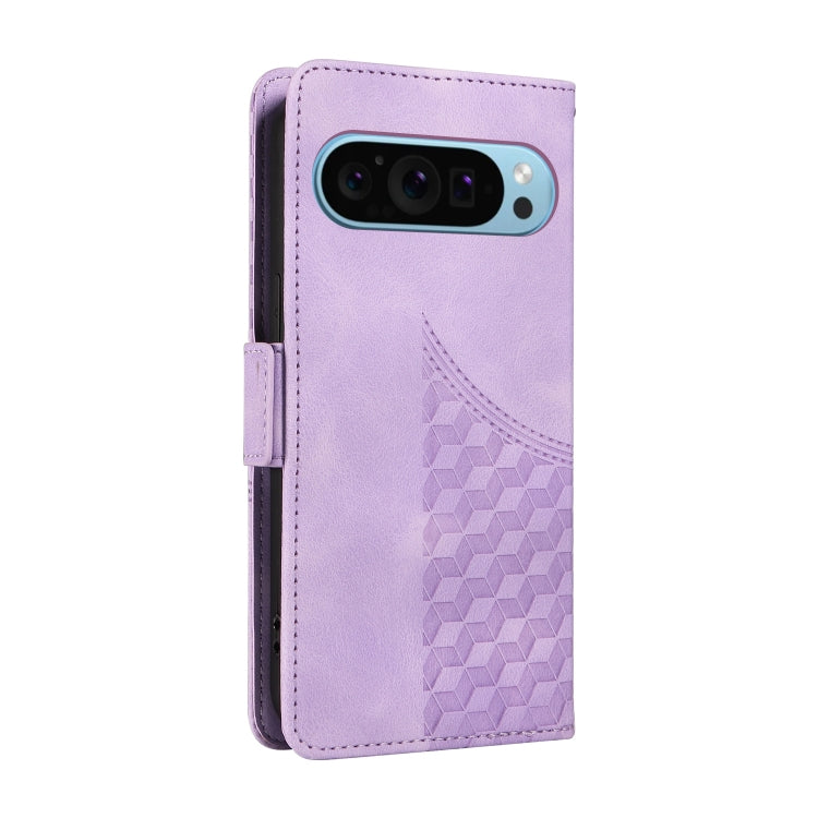 For Google Pixel 9 / 9 Pro Embossed Rhombus Starry Leather Phone Case(Purple) by buy2fix