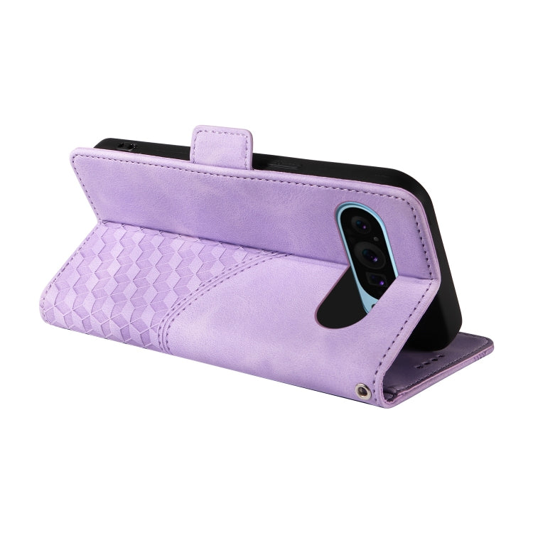 For Google Pixel 9 / 9 Pro Embossed Rhombus Starry Leather Phone Case(Purple) by buy2fix