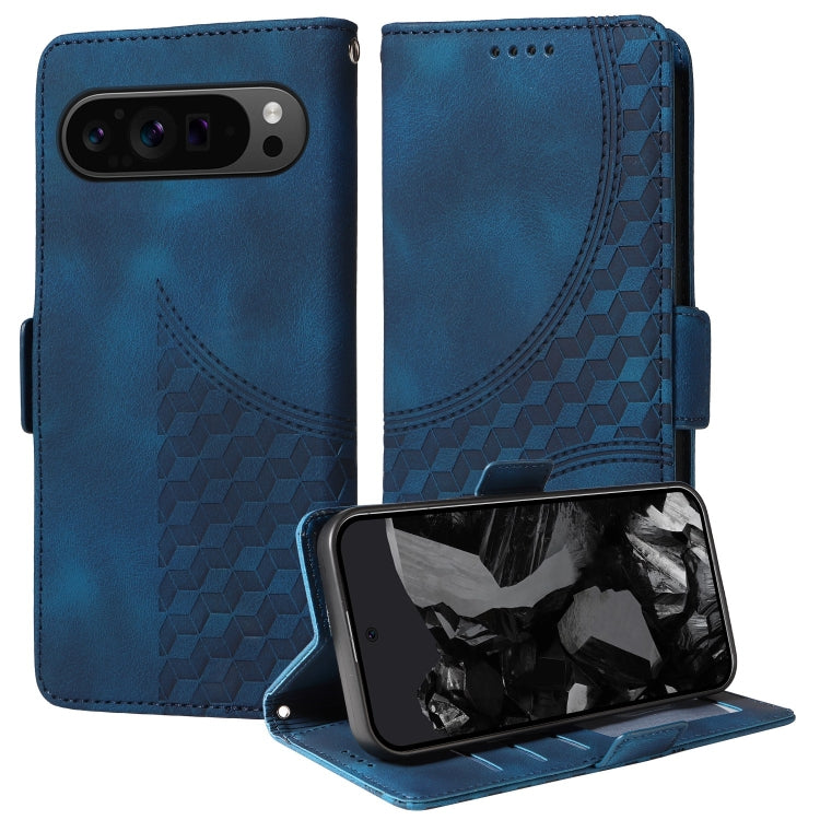 For Google Pixel 9 Pro XL Embossed Rhombus Starry Leather Phone Case(Blue) by buy2fix