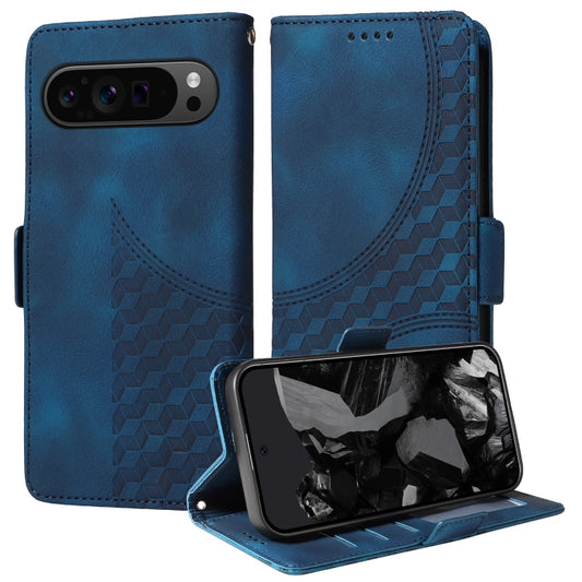 For Google Pixel 9 Pro XL Embossed Rhombus Starry Leather Phone Case(Blue) by buy2fix