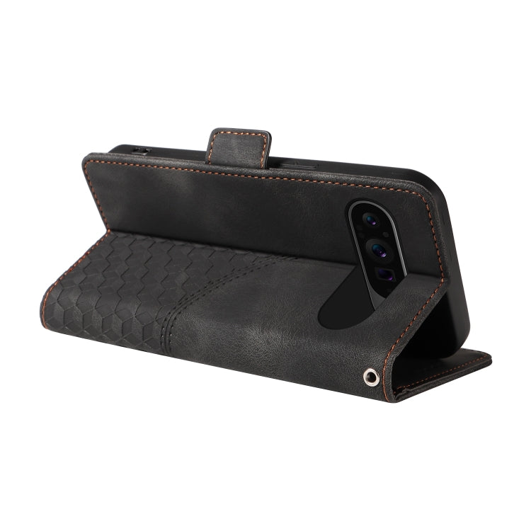 For Google Pixel 9 Pro XL Embossed Rhombus Starry Leather Phone Case(Black) by buy2fix