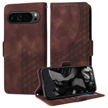 For Google Pixel 9 Pro XL Embossed Rhombus Starry Leather Phone Case(Brown) by buy2fix