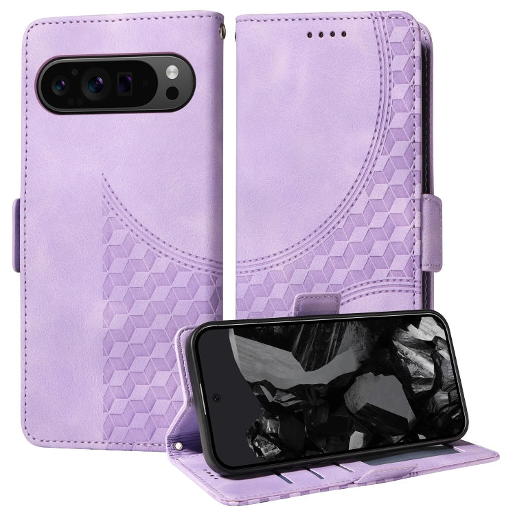 For Google Pixel 9 Pro XL Embossed Rhombus Starry Leather Phone Case(Purple) by buy2fix
