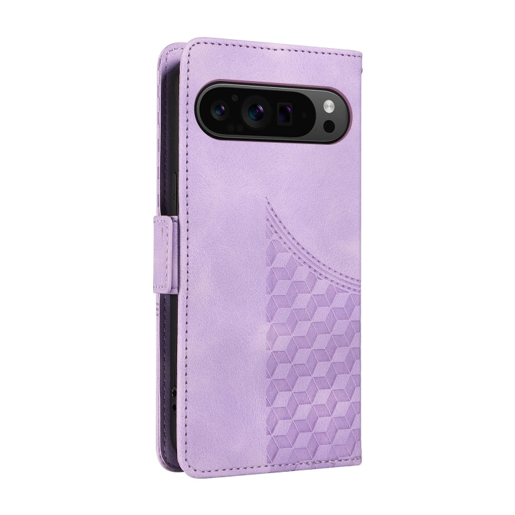 For Google Pixel 9 Pro XL Embossed Rhombus Starry Leather Phone Case(Purple) by buy2fix