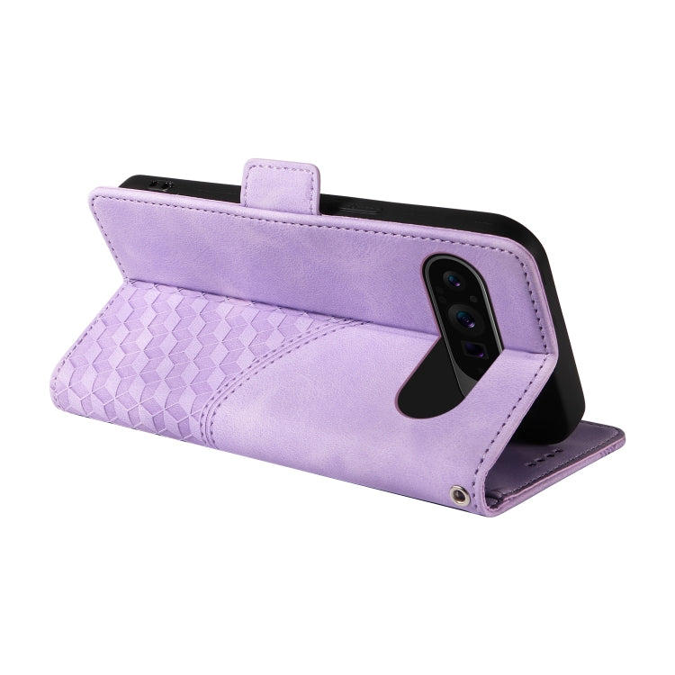 For Google Pixel 9 Pro XL Embossed Rhombus Starry Leather Phone Case(Purple) by buy2fix