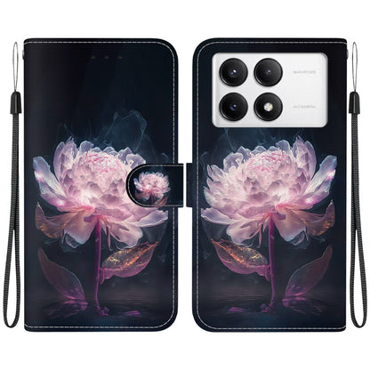 For Xiaomi Redmi K70 Pro / K70 Crystal Texture Colored Drawing Leather Phone Case(Purple Peony) by buy2fix