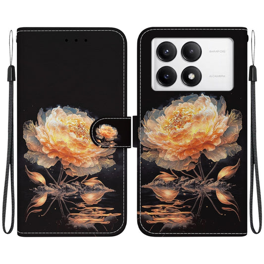 For Xiaomi Redmi K70 Pro / K70 Crystal Texture Colored Drawing Leather Phone Case(Gold Peony) by buy2fix