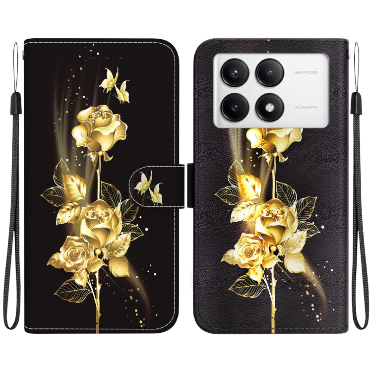 For Xiaomi Redmi K70 Pro / K70 Crystal Texture Colored Drawing Leather Phone Case(Gold Butterfly Rose) by buy2fix