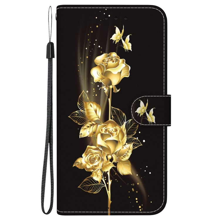 For Xiaomi Redmi K70 Pro / K70 Crystal Texture Colored Drawing Leather Phone Case(Gold Butterfly Rose) by buy2fix