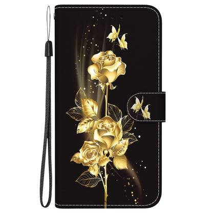 For Xiaomi Redmi K70 Pro / K70 Crystal Texture Colored Drawing Leather Phone Case(Gold Butterfly Rose) by buy2fix