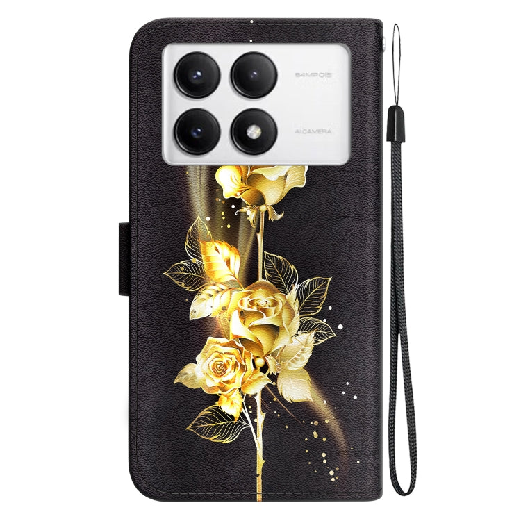 For Xiaomi Redmi K70 Pro / K70 Crystal Texture Colored Drawing Leather Phone Case(Gold Butterfly Rose) by buy2fix