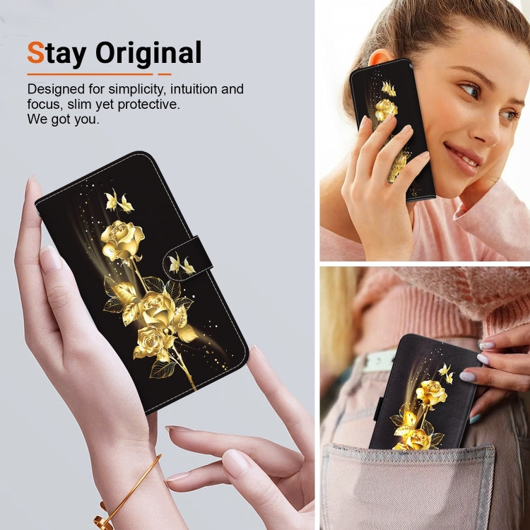 For Xiaomi Redmi K70 Pro / K70 Crystal Texture Colored Drawing Leather Phone Case(Gold Butterfly Rose) by buy2fix