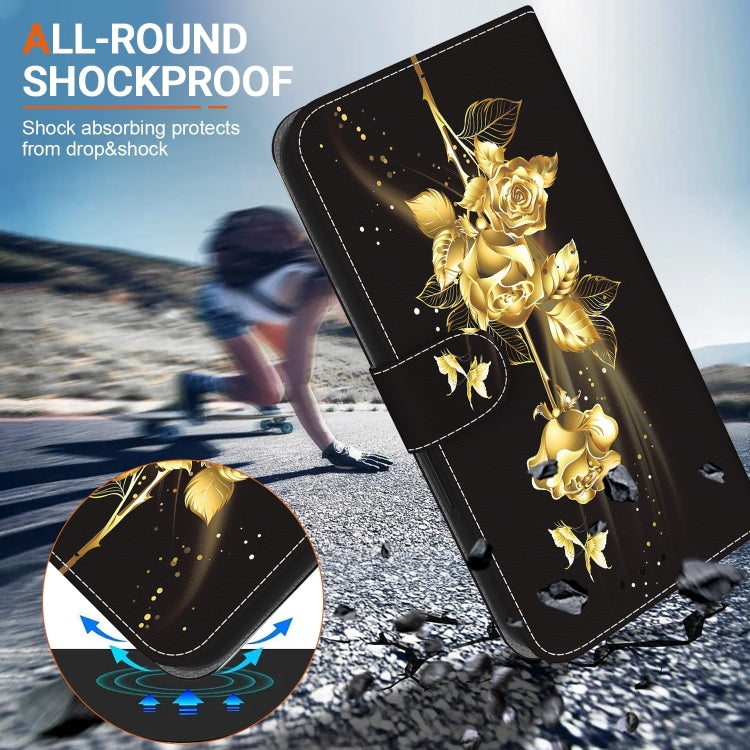 For Xiaomi Redmi K70 Pro / K70 Crystal Texture Colored Drawing Leather Phone Case(Gold Butterfly Rose) by buy2fix