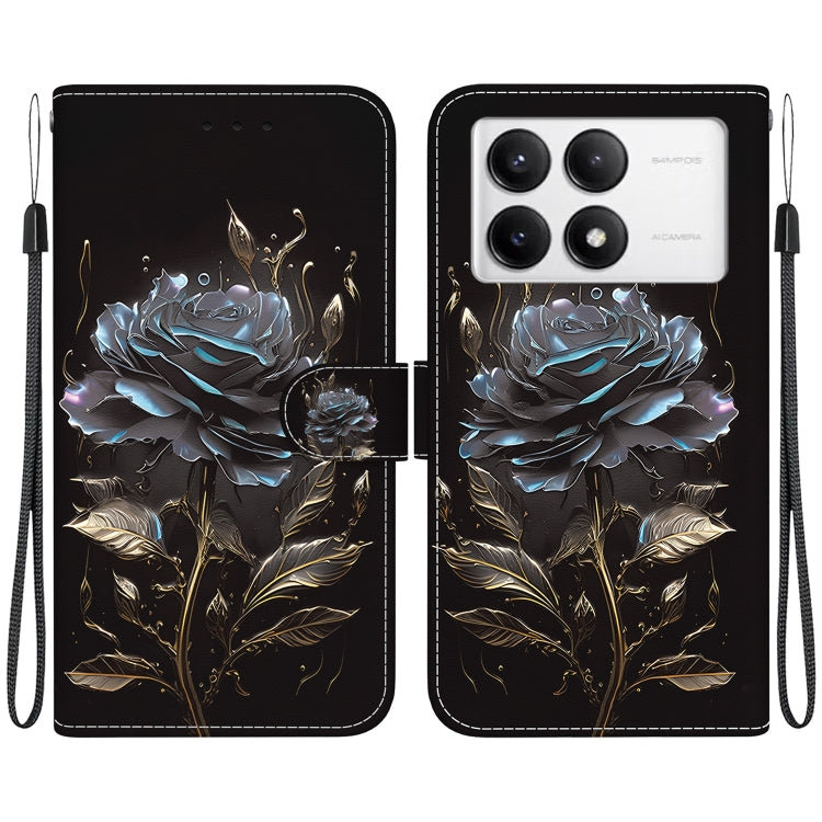 For Xiaomi Redmi K70 Pro / K70 Crystal Texture Colored Drawing Leather Phone Case(Black Rose) by buy2fix