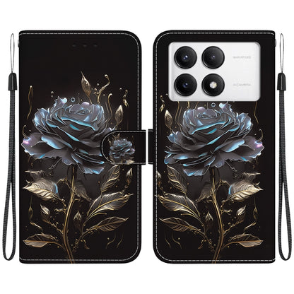 For Xiaomi Redmi K70 Pro / K70 Crystal Texture Colored Drawing Leather Phone Case(Black Rose) by buy2fix