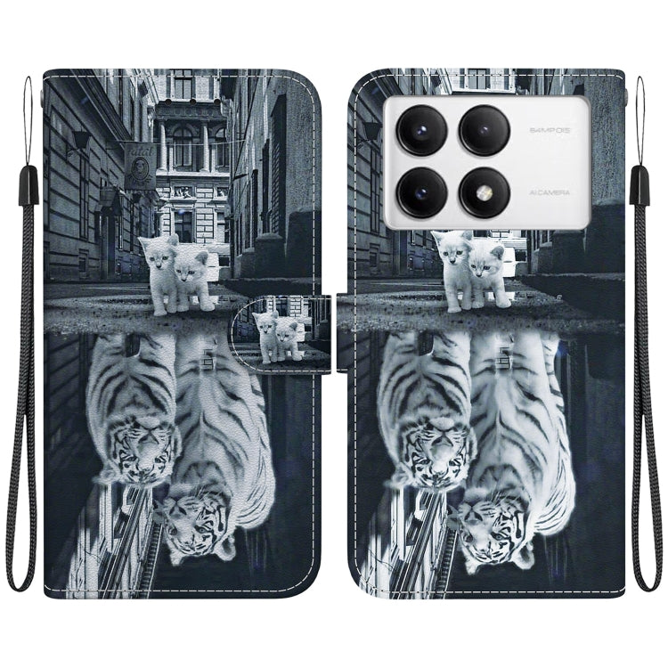 For Xiaomi Redmi K70 Pro / K70 Crystal Texture Colored Drawing Leather Phone Case(Cat Tiger Reflection) by buy2fix
