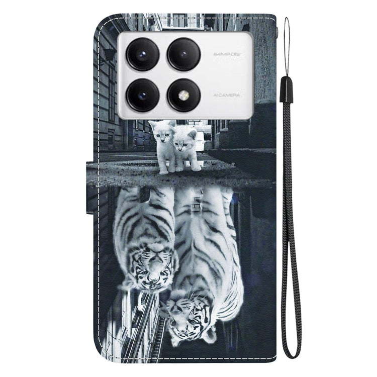 For Xiaomi Redmi K70 Pro / K70 Crystal Texture Colored Drawing Leather Phone Case(Cat Tiger Reflection) by buy2fix