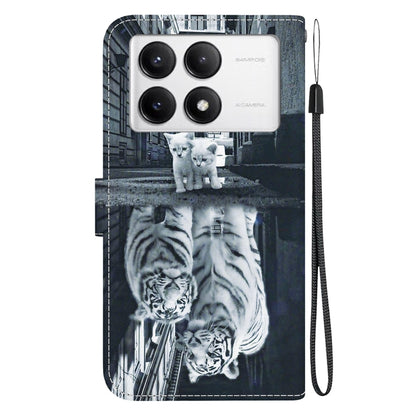 For Xiaomi Redmi K70 Pro / K70 Crystal Texture Colored Drawing Leather Phone Case(Cat Tiger Reflection) by buy2fix