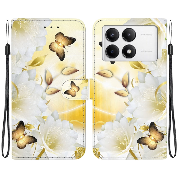 For Xiaomi Redmi K70 Pro / K70 Crystal Texture Colored Drawing Leather Phone Case(Gold Butterfly Epiphyllum) by buy2fix