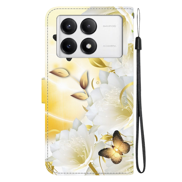 For Xiaomi Redmi K70 Pro / K70 Crystal Texture Colored Drawing Leather Phone Case(Gold Butterfly Epiphyllum) by buy2fix