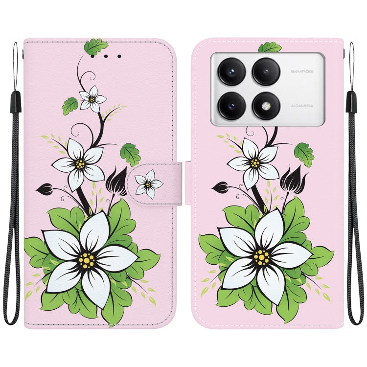 For Xiaomi Redmi K70 Pro / K70 Crystal Texture Colored Drawing Leather Phone Case(Lily) by buy2fix