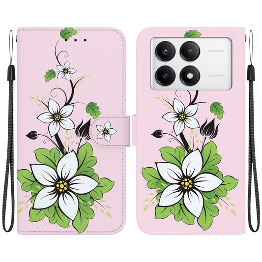 For Xiaomi Redmi K70 Pro / K70 Crystal Texture Colored Drawing Leather Phone Case(Lily) by buy2fix