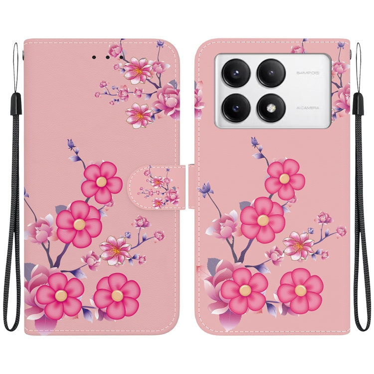 For Xiaomi Redmi K70 Pro / K70 Crystal Texture Colored Drawing Leather Phone Case(Cherry Blossoms) by buy2fix