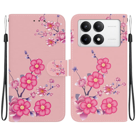 For Xiaomi Redmi K70 Pro / K70 Crystal Texture Colored Drawing Leather Phone Case(Cherry Blossoms) by buy2fix