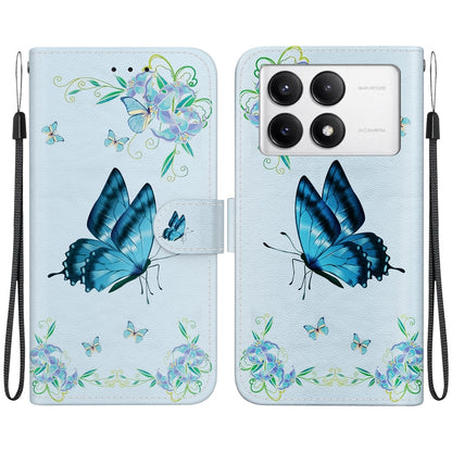 For Xiaomi Redmi K70 Pro / K70 Crystal Texture Colored Drawing Leather Phone Case(Blue Pansies) by buy2fix
