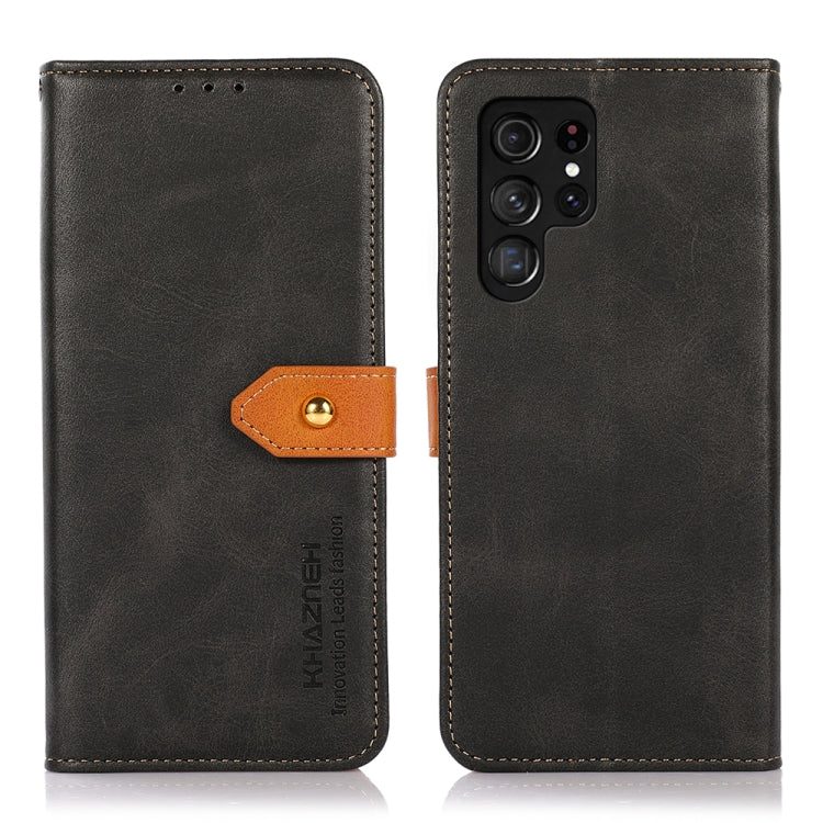 For Samsung Galaxy S25 Ultra 5G KHAZNEH Dual-color Cowhide Texture Flip Leather Phone Case(Black) by buy2fix