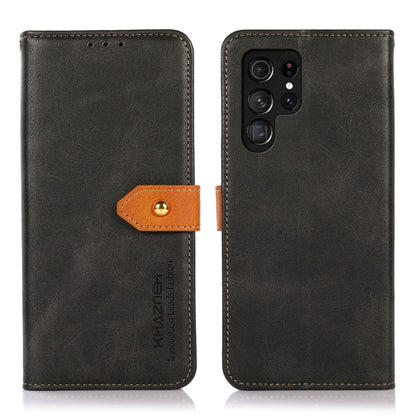 For Samsung Galaxy S25 Ultra 5G KHAZNEH Dual-color Cowhide Texture Flip Leather Phone Case(Black) by buy2fix
