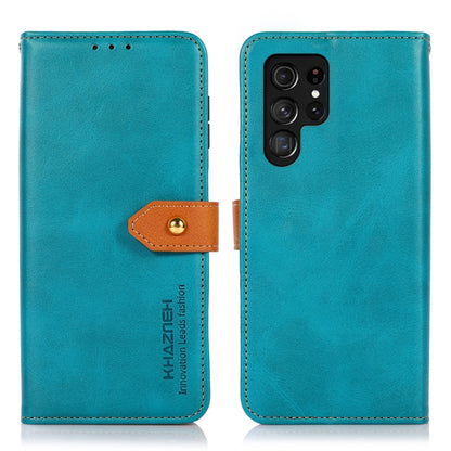 For Samsung Galaxy S25 Ultra 5G KHAZNEH Dual-color Cowhide Texture Flip Leather Phone Case(Blue) by buy2fix