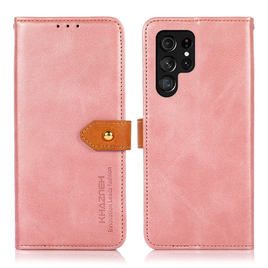 For Samsung Galaxy S25 Ultra 5G KHAZNEH Dual-color Cowhide Texture Flip Leather Phone Case(Rose Gold) by buy2fix