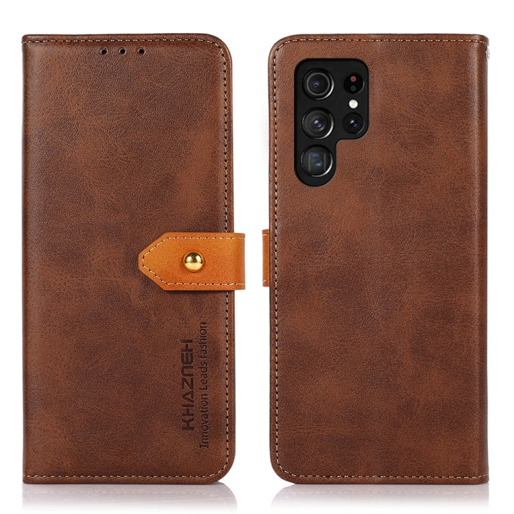 For Samsung Galaxy S25 Ultra 5G KHAZNEH Dual-color Cowhide Texture Flip Leather Phone Case(Brown) by buy2fix