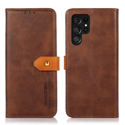 For Samsung Galaxy S25 Ultra 5G KHAZNEH Dual-color Cowhide Texture Flip Leather Phone Case(Brown) by buy2fix