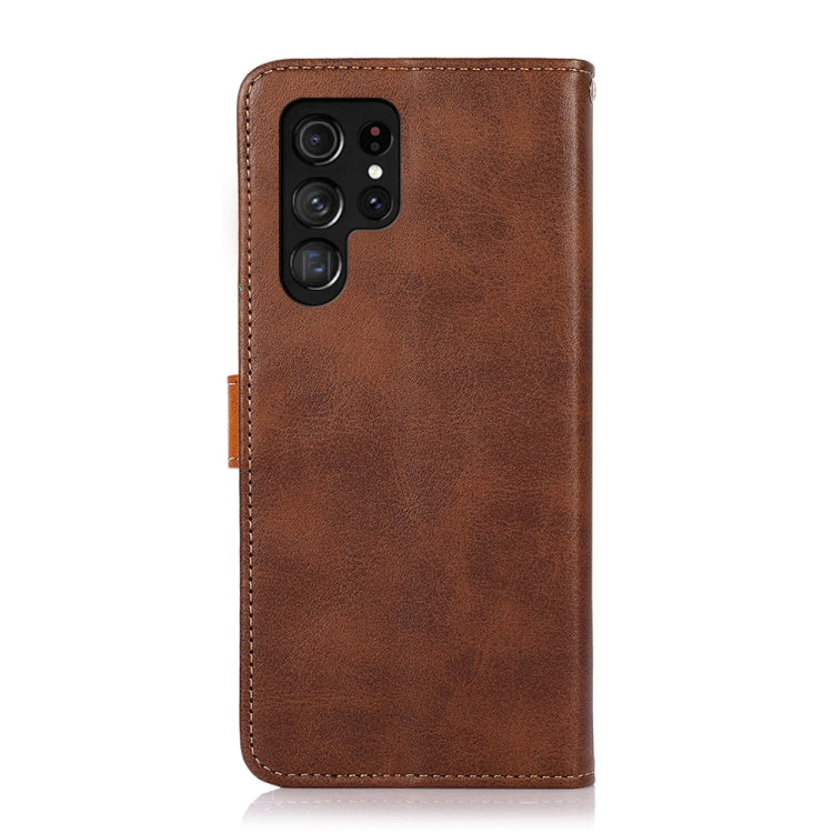 For Samsung Galaxy S25 Ultra 5G KHAZNEH Dual-color Cowhide Texture Flip Leather Phone Case(Brown) by buy2fix