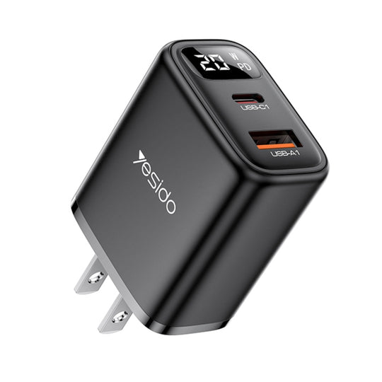 Yesido YC12U 20W USB-C / Type-C + USB Digital Display Charger, Specification:US Plug(Black)
