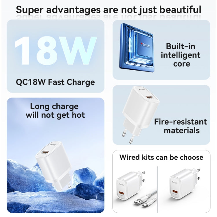 Yesido YC66 PD 18W USB Fast Charger, Specification:EU Plug(White) - USB Charger by Yesido | Online Shopping UK | buy2fix