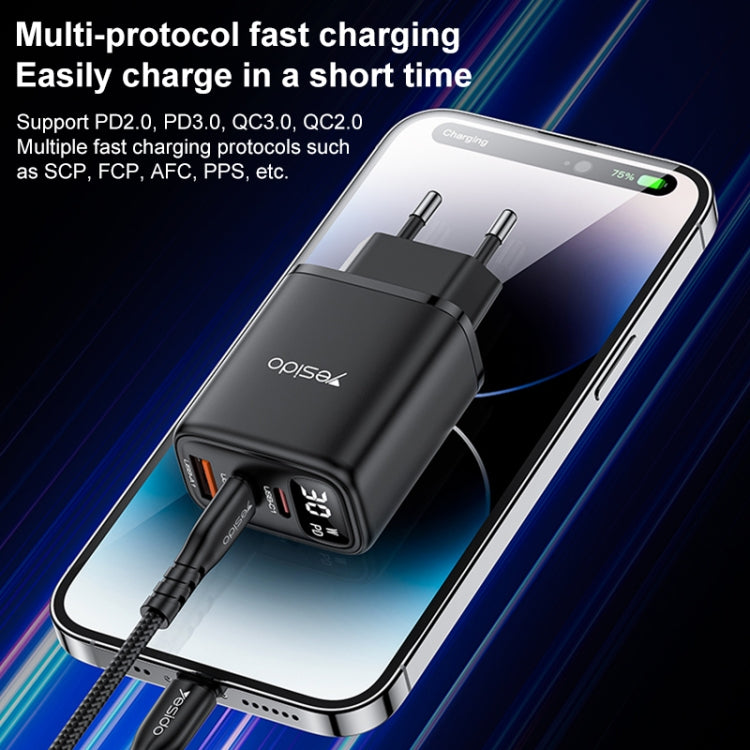 Yesido YC69 30W USB + Dual USB-C / Type-C Digital Display Charger, Specification:EU Plug(Black) - USB Charger by Yesido | Online Shopping UK | buy2fix