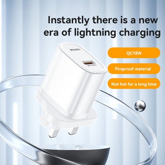 Yesido YC85C 18W USB Fast Charger with USB to USB-C / Type-C Cable, Specification:UK Plug(White) - USB Charger by Yesido | Online Shopping UK | buy2fix